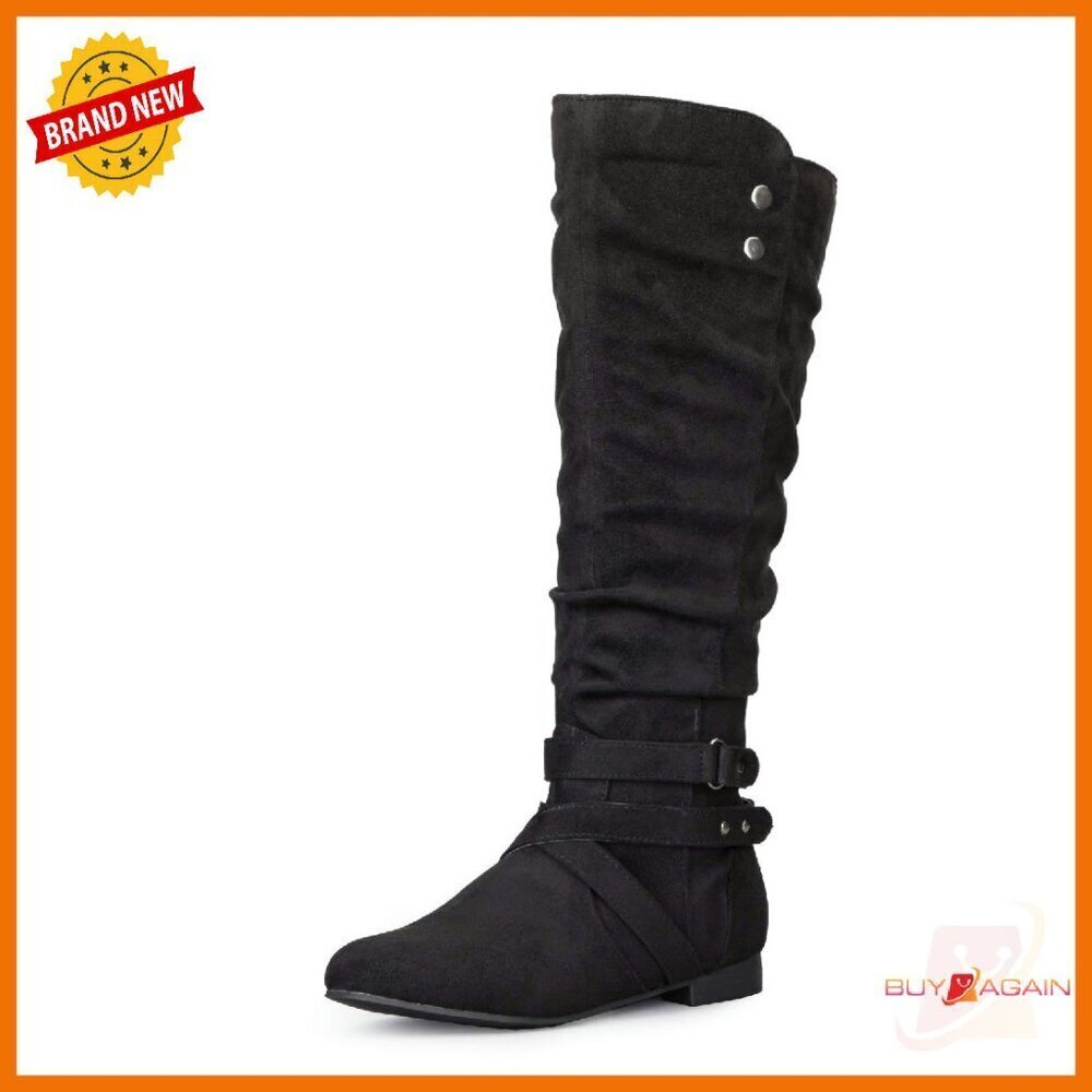 Women's Knee High Boots Flat Warm Fall Boots with Side Zipper